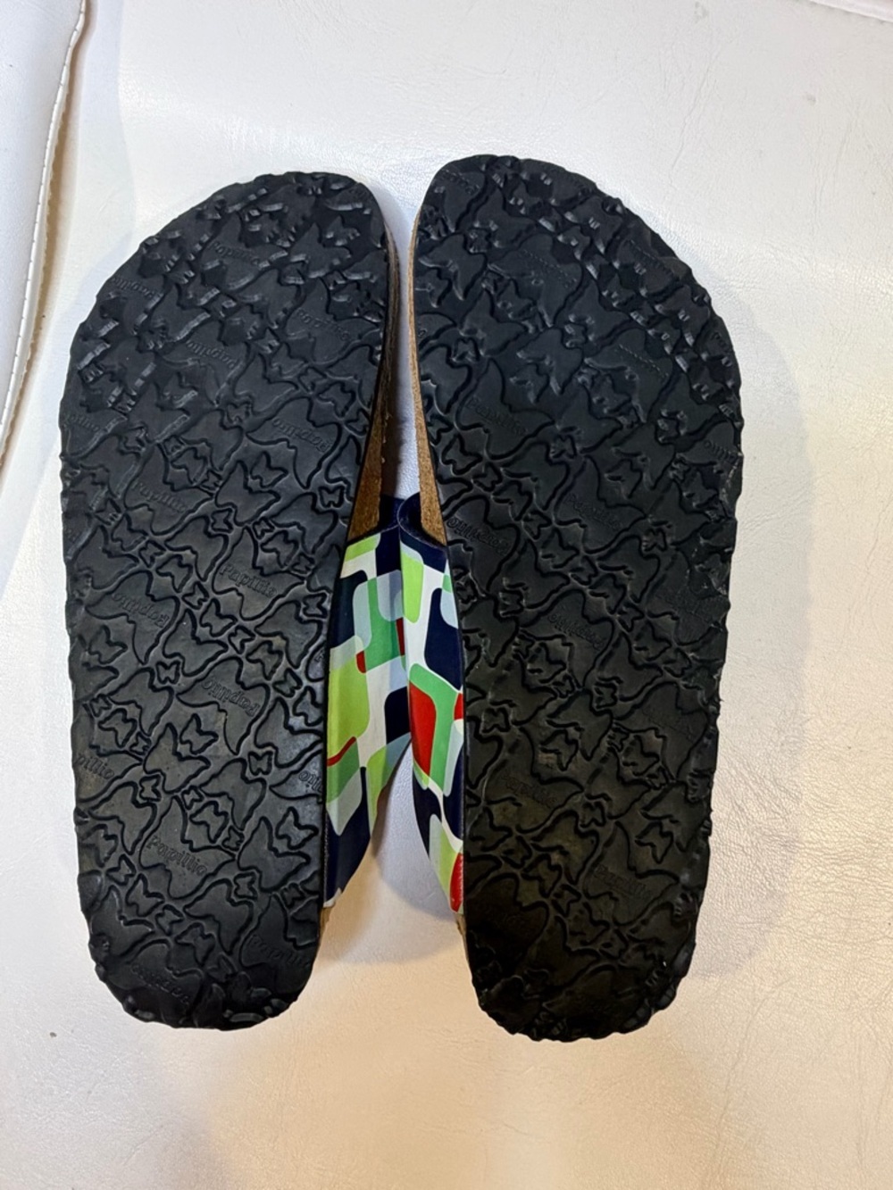 Papillio women’s Navy Green Red Patterned Adjustable Cork Sandals - Picture 3 of 6